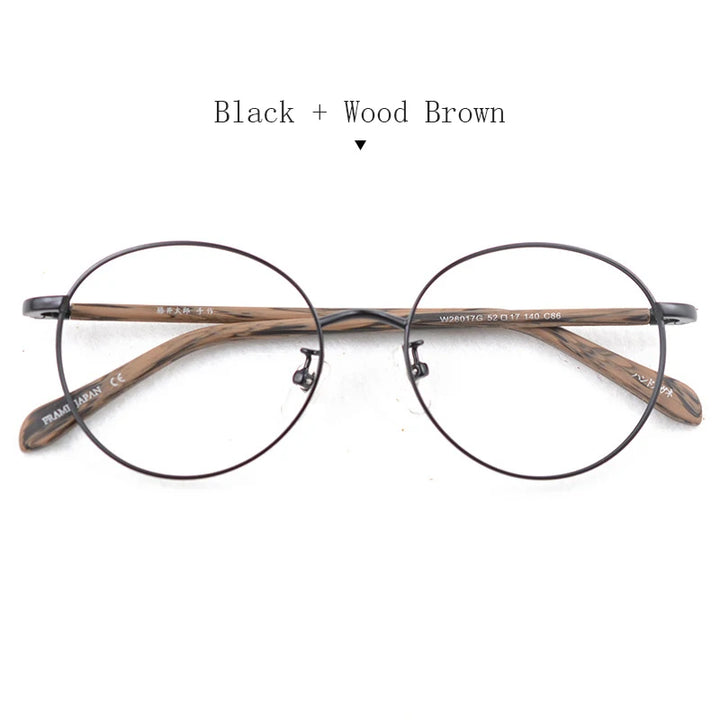 Hdcrafter Unisex Full Rim Round Alloy Eyeglasses 826017 Full Rim Hdcrafter Eyeglasses Black-Wood-Brown