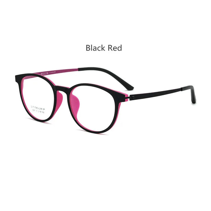 Kocolior Unisex Full Rim Round Tr 90 Titanium Hyperopic Reading Glasses 23091 Reading Glasses Kocolior Black Red China 0