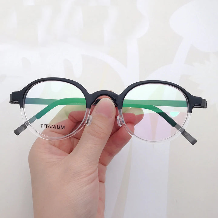 Black Mask Unisex Full Rim Round Screwless Titanium Eyeglasses 49101 Full Rim Black Mask Black-Crystal
