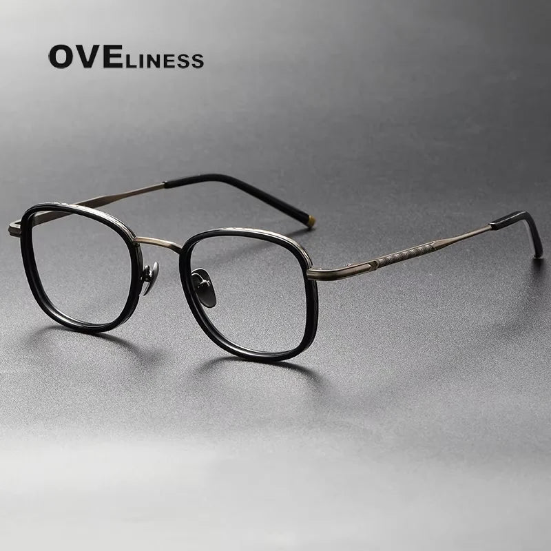 Oveliness Unisex Full Rim Square Acetate Titanium Eyeglasses 314522 Full Rim Oveliness black bronze