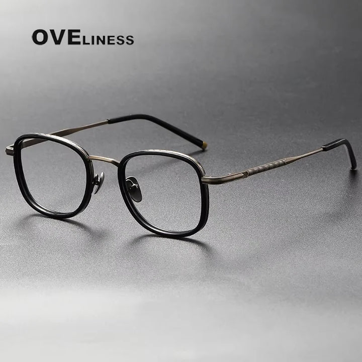 Oveliness Unisex Full Rim Square Acetate Titanium Eyeglasses 314522 Full Rim Oveliness black bronze