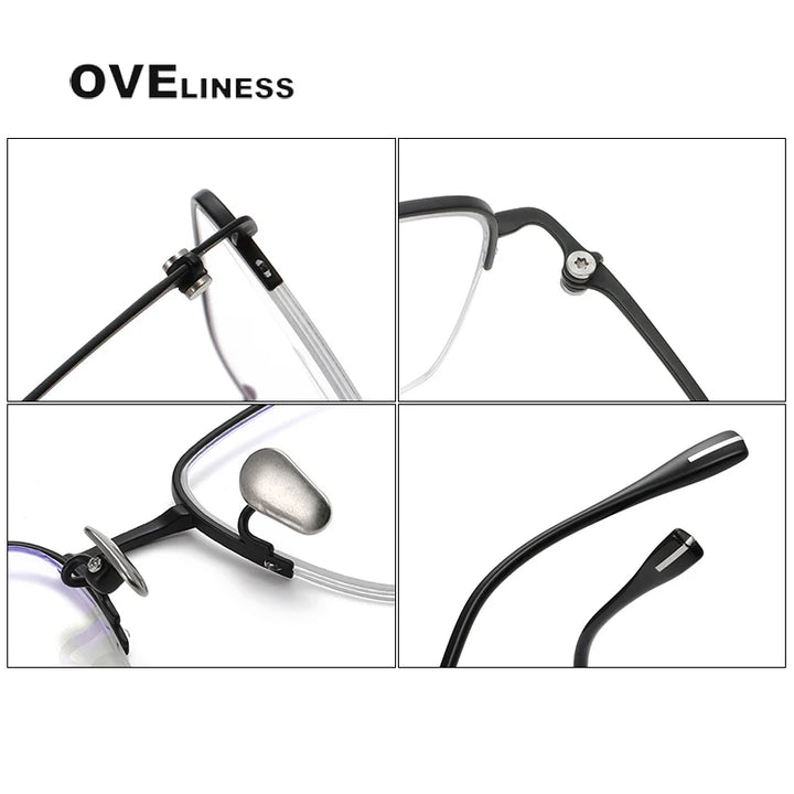 Oveliness Men's Semi Rim Square Titanium Eyeglasses 80919 Semi Rim Oveliness   