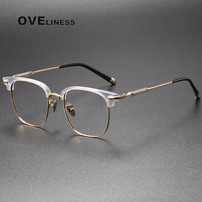 Oveliness Unisex Full Rim Square Acetate Titanium Eyeglasses 9701 Full Rim Oveliness grey gold