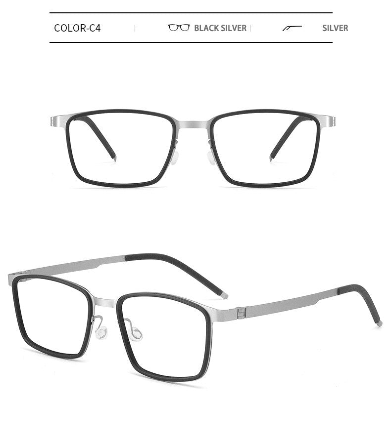 KatKani Unisex Full Rim Square Titanium Eyeglasses 9711 Full Rim KatKani Eyeglasses Black Silver  