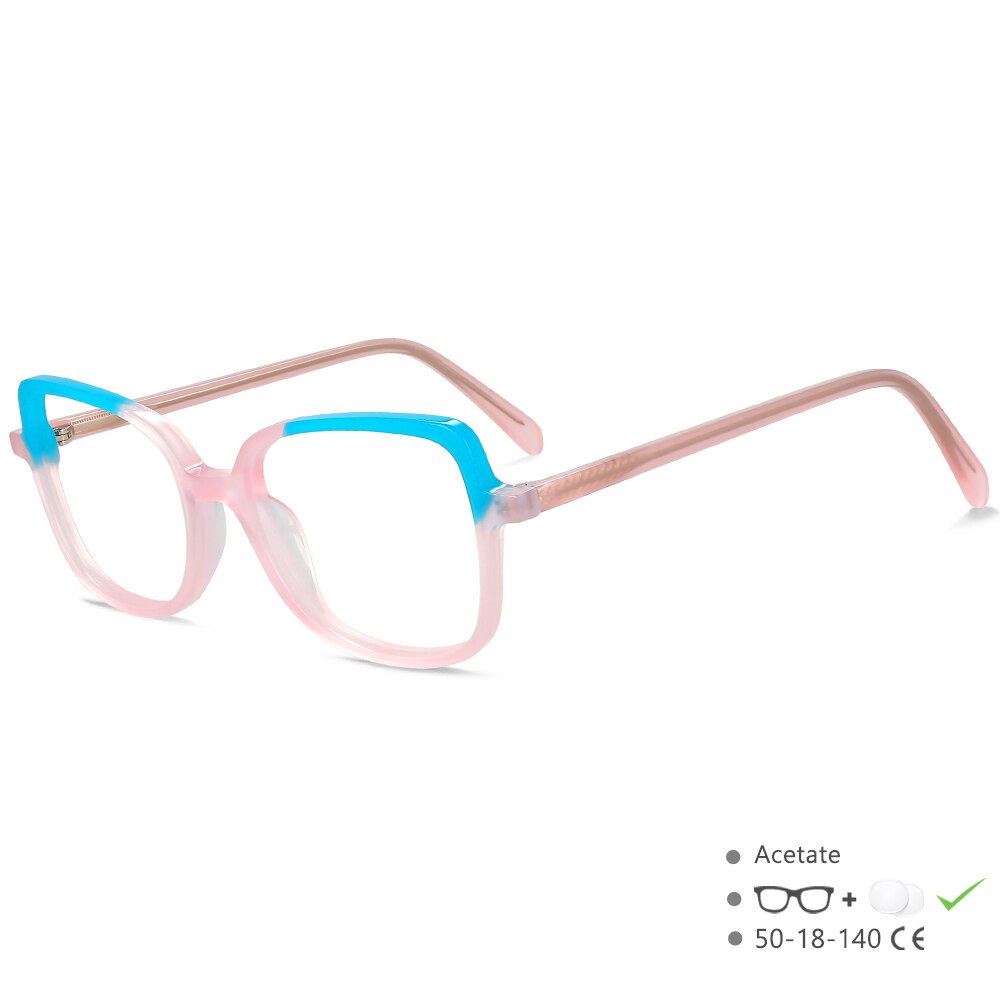 CCspace Unisex Full Rim Square Cat Eye Acetate Titanium Eyeglasses 55908 Full Rim CCspace PinkClear China