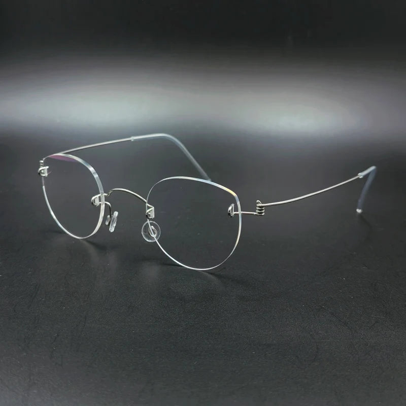 Yujo Unisex Handcrafted Rimless Oval Screwless Steel Eyeglasses 313533