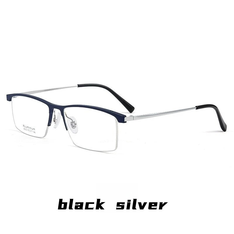 KatKani Men's Semi Rim Square Aluminum Magnesium Titanium Eyeglasses 28522 Semi Rim KatKani Eyeglasses black silve China 