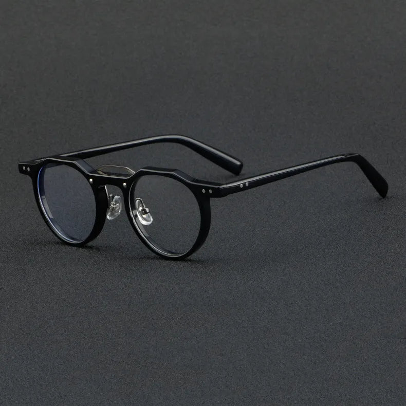 CCspace Unisex Full Rim Flat Top Round Acetate Eyeglasses 56934 Full Rim CCspace C1Black