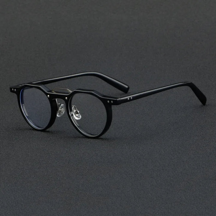 CCspace Unisex Full Rim Flat Top Round Acetate Eyeglasses 56934 Full Rim CCspace C1Black