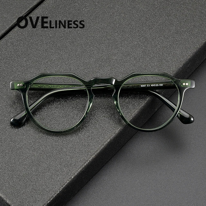 Oveliness Unisex Full Rim Flat Top Round Acetate Eyeglasses 88097 Full Rim Oveliness