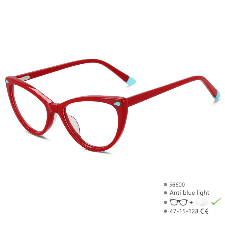 CCspace Children's Unisex Full Rim Cat Eye Acetate Eyeglasses 56600 Full Rim CCspace C2Red