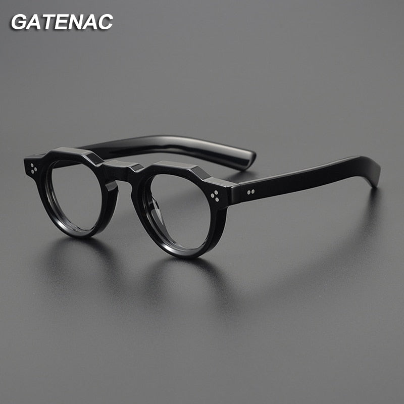 Gatenac Unisex Full Rim Flat Top Round Acetate Eyeglasses Gxyj1054 Full Rim Gatenac