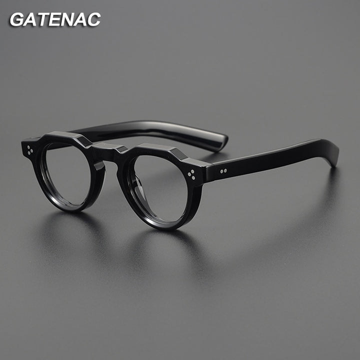 Gatenac Unisex Full Rim Flat Top Round Acetate Eyeglasses Gxyj1054 Full Rim Gatenac