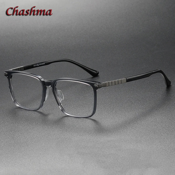 Chashma Ochki Unisex Full Rim Square Acetate Titanium Eyeglasses 29630
