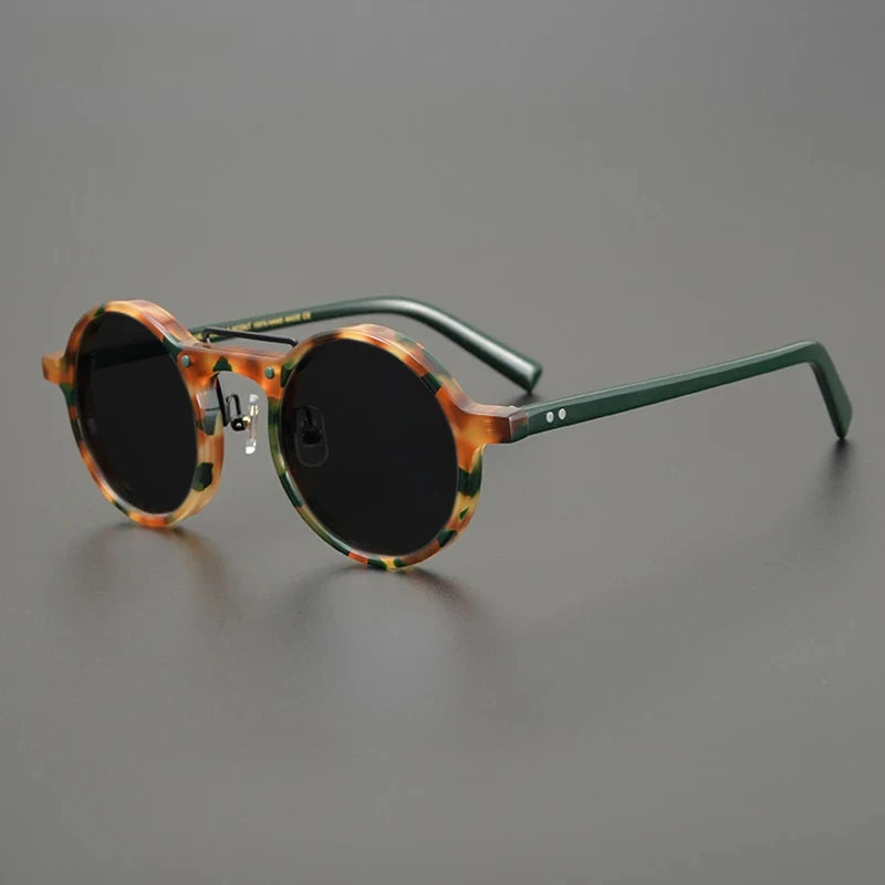 Gatenac Unisex Full Rim Round Polarized Acetate Sunglasses Mo11 Sunglasses Gatenac Green Gray