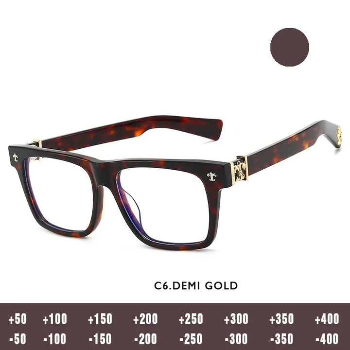 Kansept Men's Full Rim Square Thick Acetate Reading Glasses 742503 Reading Glasses Kansept C6 DEMI GOLD -50