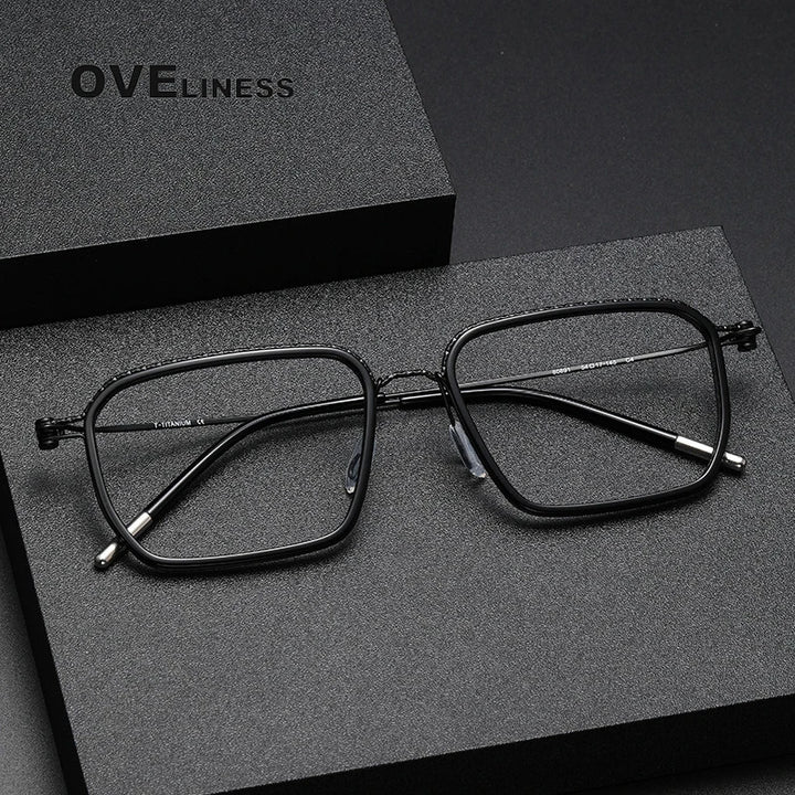 Oveliness Unisex Full Rim Square Acetate Titanium Eyeglasses 80891 Full Rim Oveliness   
