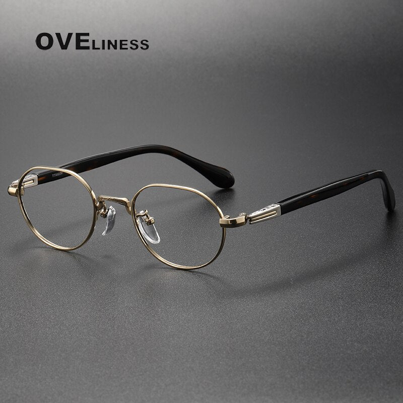 Oveliness Unisex Full Rim Square Acetate Titanium Eyeglasses Ks140 Full Rim Oveliness gold