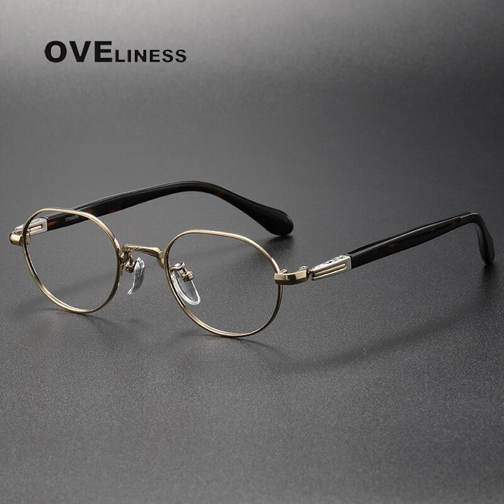 Oveliness Unisex Full Rim Square Acetate Titanium Eyeglasses Ks140 Full Rim Oveliness gold