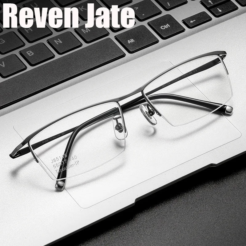 Reven Jate Unisex Semi Rim Square Titanium Eyeglasses 85148