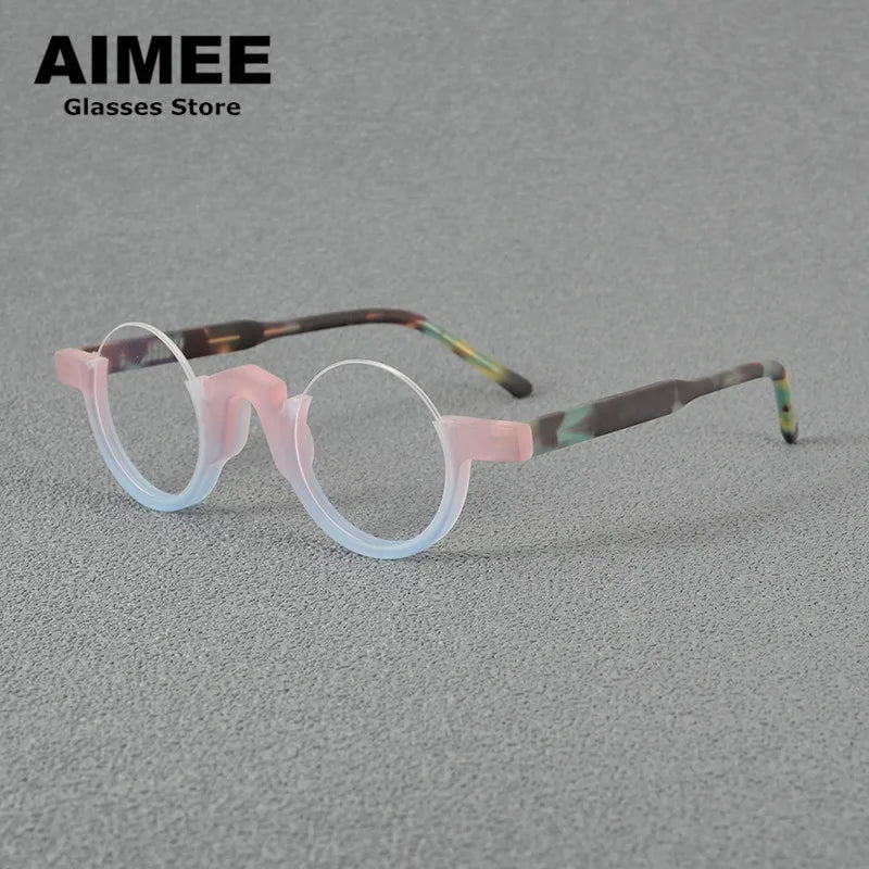 Aimee Unisex Semi Rim Round Acetate Eyeglasses 4141 Semi Rim Aimee Blue-Pink