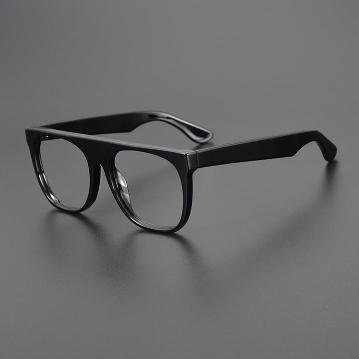 Gatenac Unisex Full Rim Flat Top Round Acetate Eyeglasses Gxyj1056 Full Rim Gatenac Black