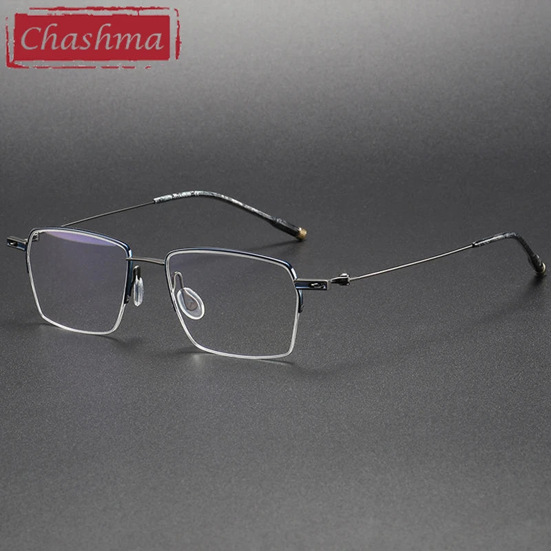 Chashma Ottica Women's Semi Rim Square Titanium Eyeglasses 22311 Semi Rim Chashma Ottica Blue Gray