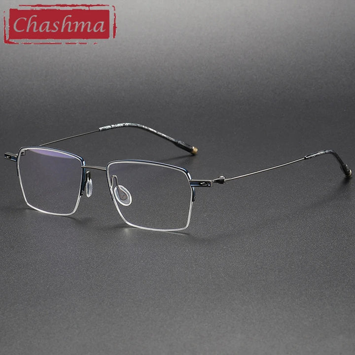 Chashma Ottica Women's Semi Rim Square Titanium Eyeglasses 22311 Semi Rim Chashma Ottica Blue Gray