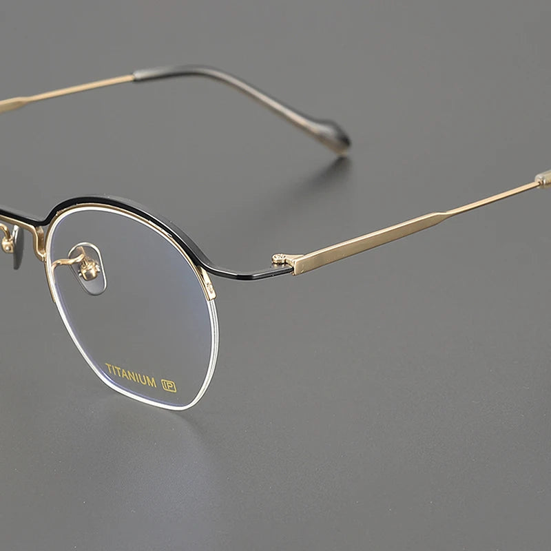 Nobler Unisex Semi Rim Round Titanium Eyeglasses 190035 Semi Rim Nobler