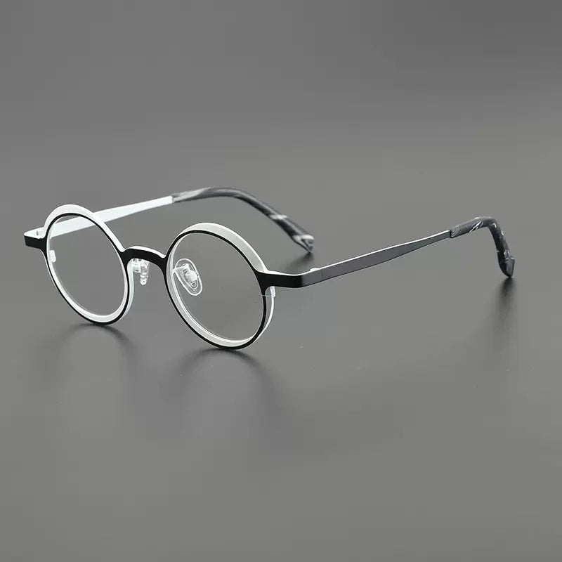Gatenac Unisex Full Rim Round Titanium Eyeglasses Gxyj1024 Full Rim Gatenac Black White