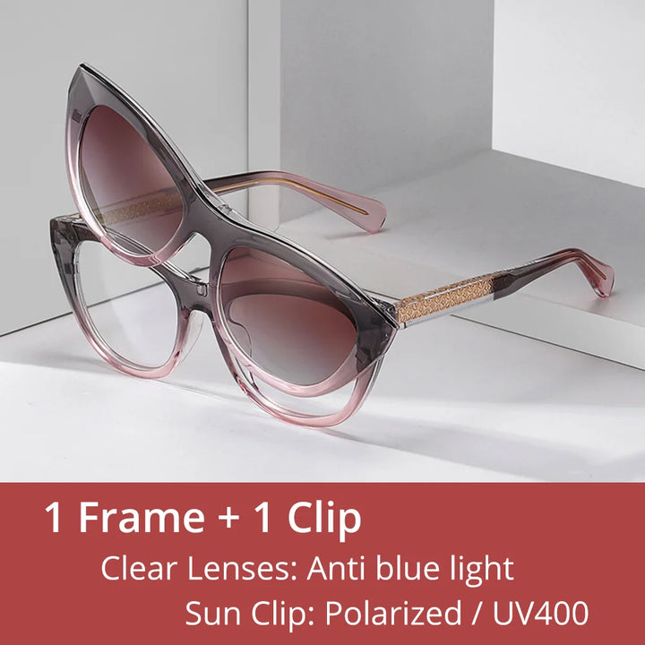 Ralferty Women's Full Rim Cat Eye Tr 90 Eyeglasses Clip On Sunglasses 81629