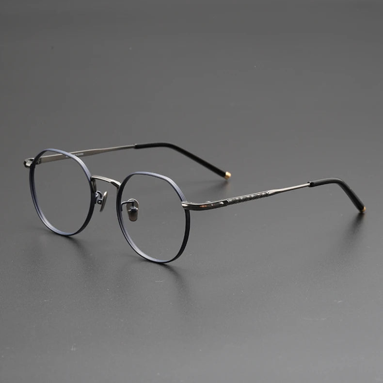 Black Mask Unisex Full Rim Polygon Round Titanium Eyeglasses 14919 Full Rim Black Mask Blue-Gray