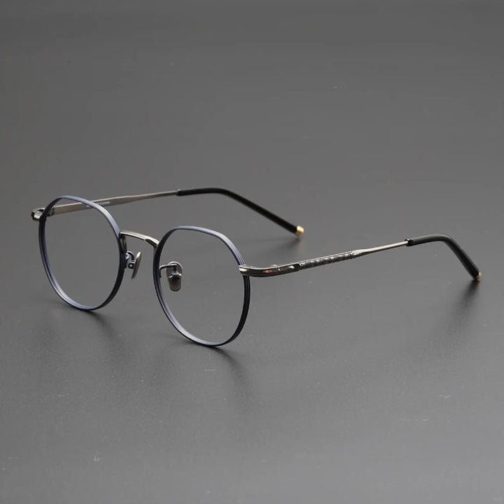 Black Mask Unisex Full Rim Polygon Round Titanium Eyeglasses 14919 Full Rim Black Mask Blue-Gray