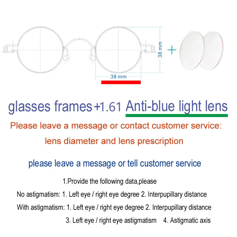 Yujo Unisex Full Rim Small Round Screwless Steel Eyeglasses Full Rim Yujo Anti blue light 38 CHINA