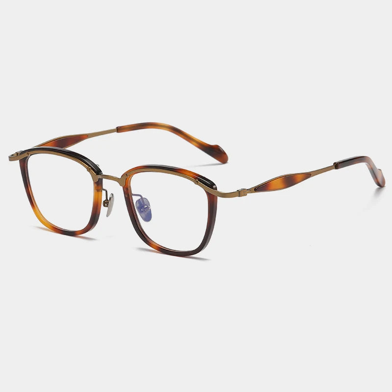 Gatenac Unisex Full Rim Square Acetate Titanium Eyeglasses Gxyj1157 Full Rim Gatenac Bronze Turtle
