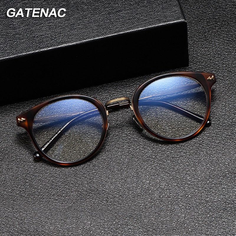 Gatenac Unisex Full Rim Round Acetate Titanium Eyeglasses Gxyj1058 Full Rim Gatenac
