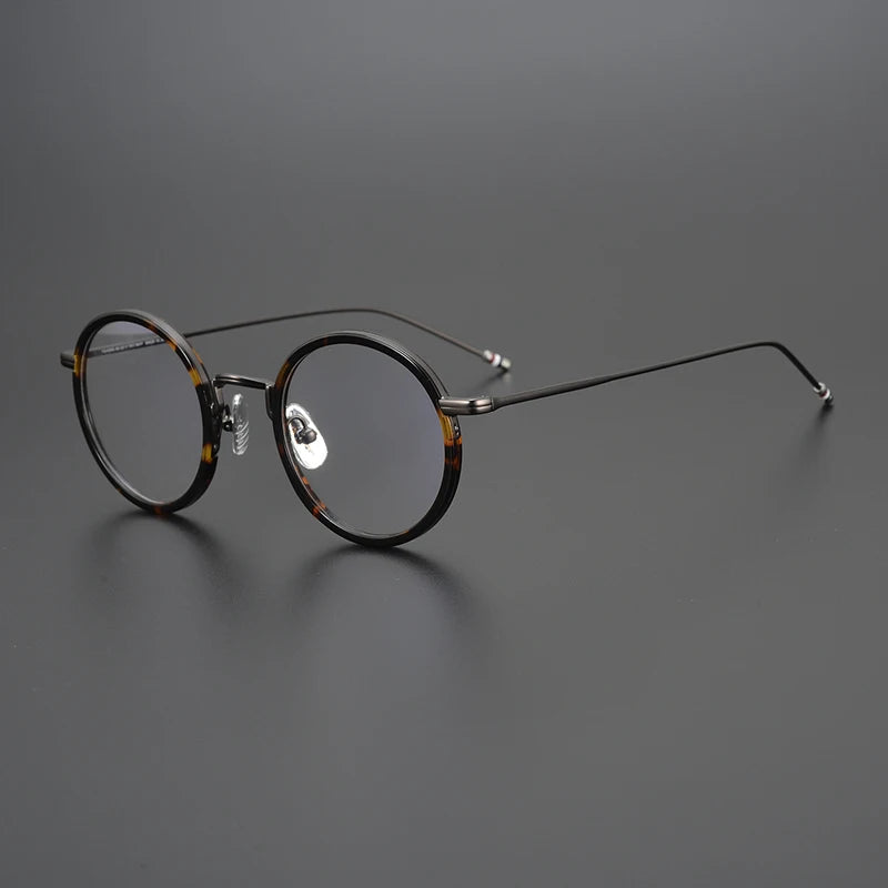Black Mask Unisex Full Rim Alloy Acetate Round Eyeglasses X906 Full Rim Black Mask Tortoise-Gray