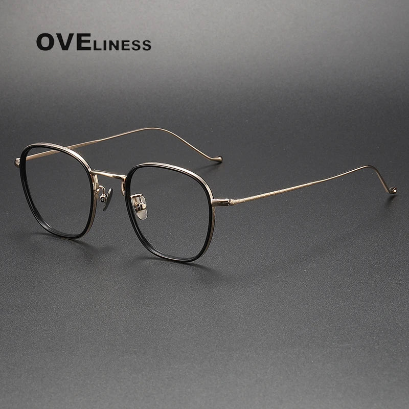 Oveliness Unisex Full Rim Oval Acetate Titanium Eyeglasses 8511 Full Rim Oveliness black gold  