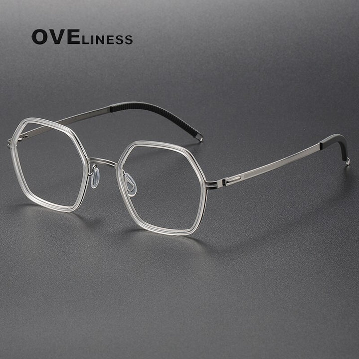 Oveliness Unisex Full Rim Polygon Acetate Titanium Eyeglasses 8202322 Full Rim Oveliness transparent silver  