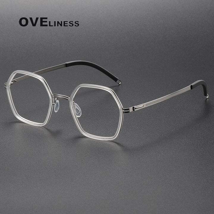 Oveliness Unisex Full Rim Polygon Acetate Titanium Eyeglasses 8202322 Full Rim Oveliness transparent silver
