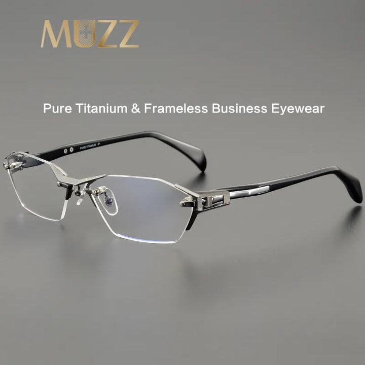 Muzz Men's Rimless Square Titanium Acetate Eyeglasses 1141w Rimless Muzz