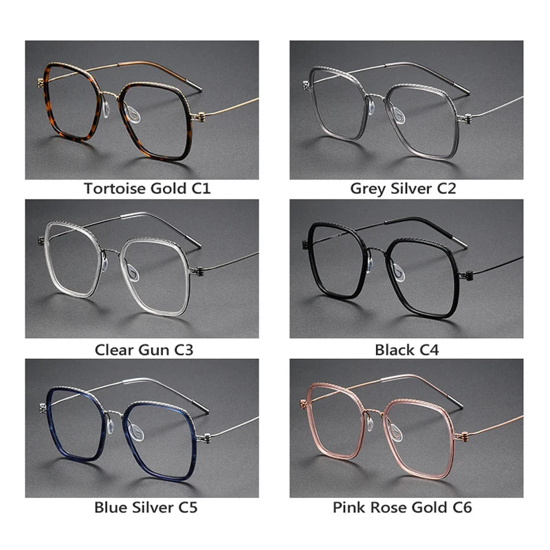 Oveliness Unisex Full Rim Square Acetate Titanium Eyeglasses 80895 Full Rim Oveliness
