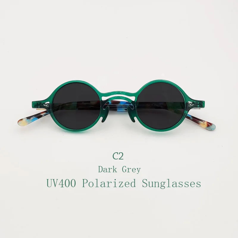 Yujo Men's Full Rim Round Double Bridge Acetate Polarized Sunglasses 2058s Sunglasses Yujo