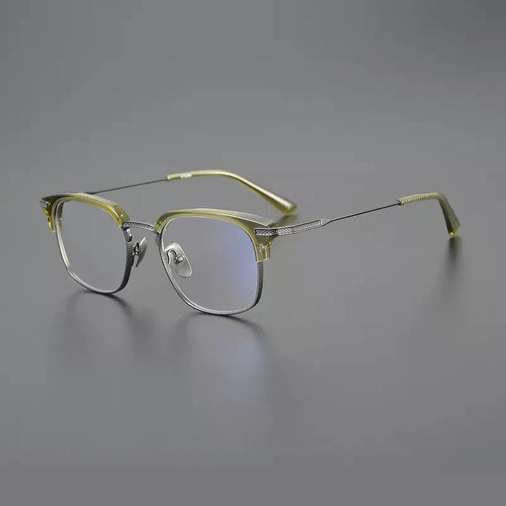 Gatenac Unisex Full Rim Square Acetate Titanium Eyeglasses Gxyj1144 Full Rim Gatenac Green