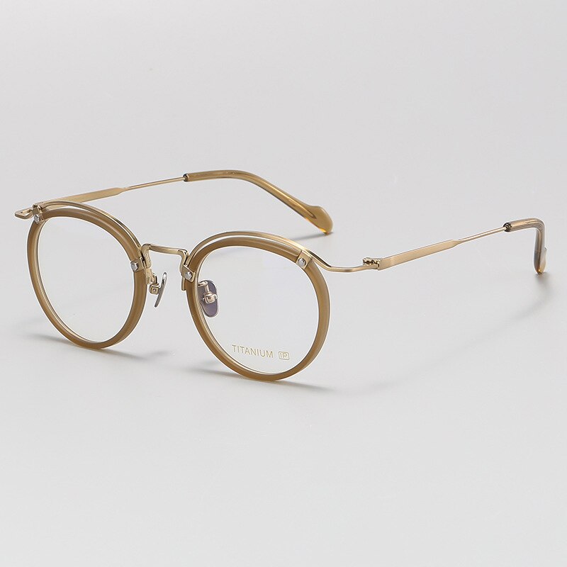 Gatenac Unisex Full Rim Round Acetate Titanium Eyeglasses Gxyj1069 Full Rim Gatenac Gold
