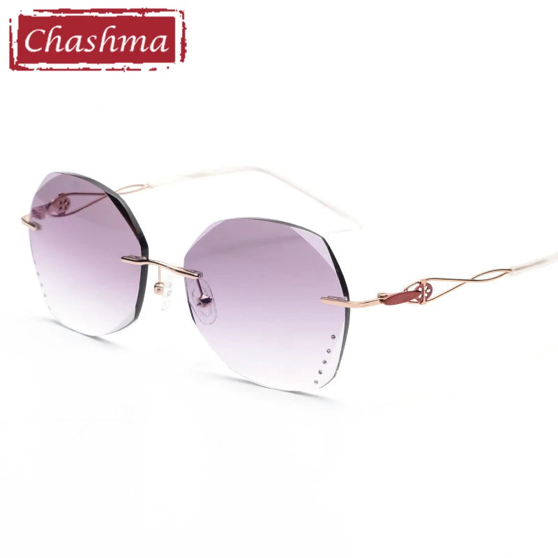Chashma Women Rimless Round Gradient Colored Titanium Eyeglasses 2378 Rimless Chashma Gold-Gray Red