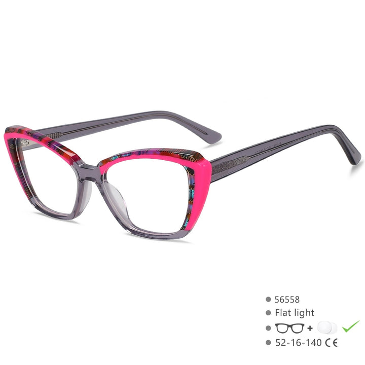 CCspace Unisex Full Rim Square Cat Eye Acetate Eyeglasses 56558 Full Rim CCspace C2PinkGrey