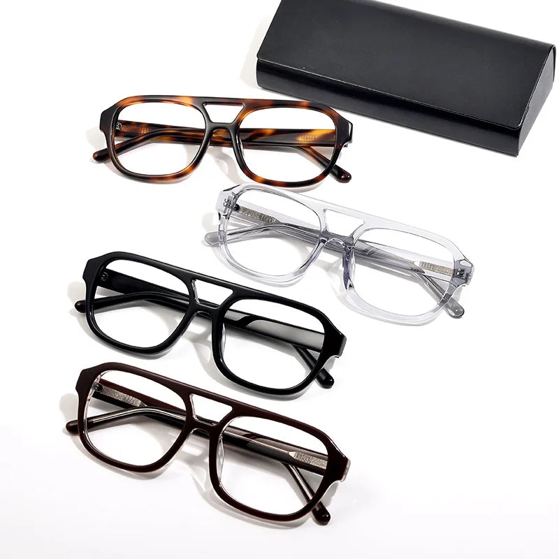 Black Mask Unisex Full Rim Square Double Bridge Acetate Eyeglasses 908 Full Rim Black Mask