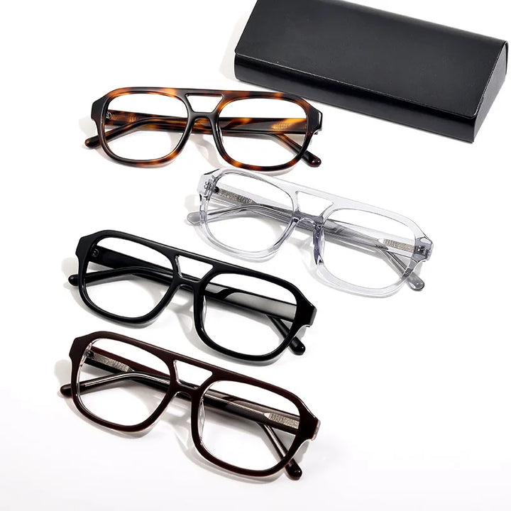 Black Mask Unisex Full Rim Square Double Bridge Acetate Eyeglasses 908 Full Rim Black Mask