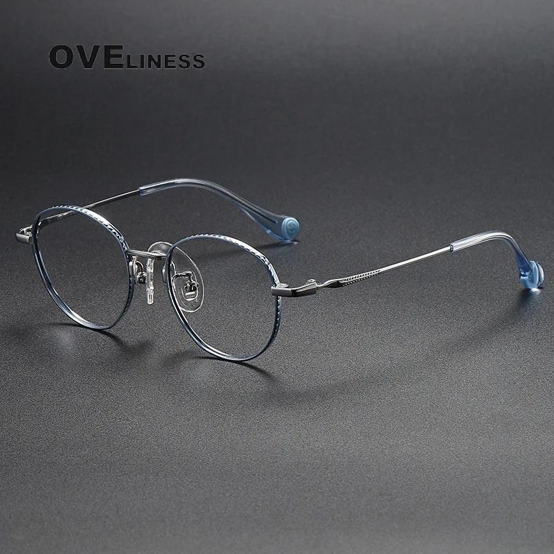 Oveliness Unisex Full Rim Round Titanium Eyeglasses 80950 Full Rim Oveliness blue silver